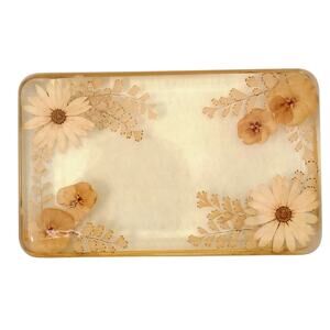 Vintage Yellow Resin Dried Flowers Bathroom Footed Vanity Tray Trinket Display
